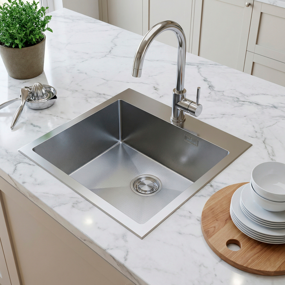 Мойка настол.монтаж 60х45 (3,0) вып 3 1/2  MIXLINE ПРО С ФАСКОЙ 22см с сифоном (сатин НАНО декор)