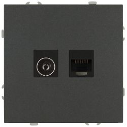 Розетка ЭРА Galaxy 15-3110-06 комбинированная RJ45+TV IP20 графит | Эра Galaxy