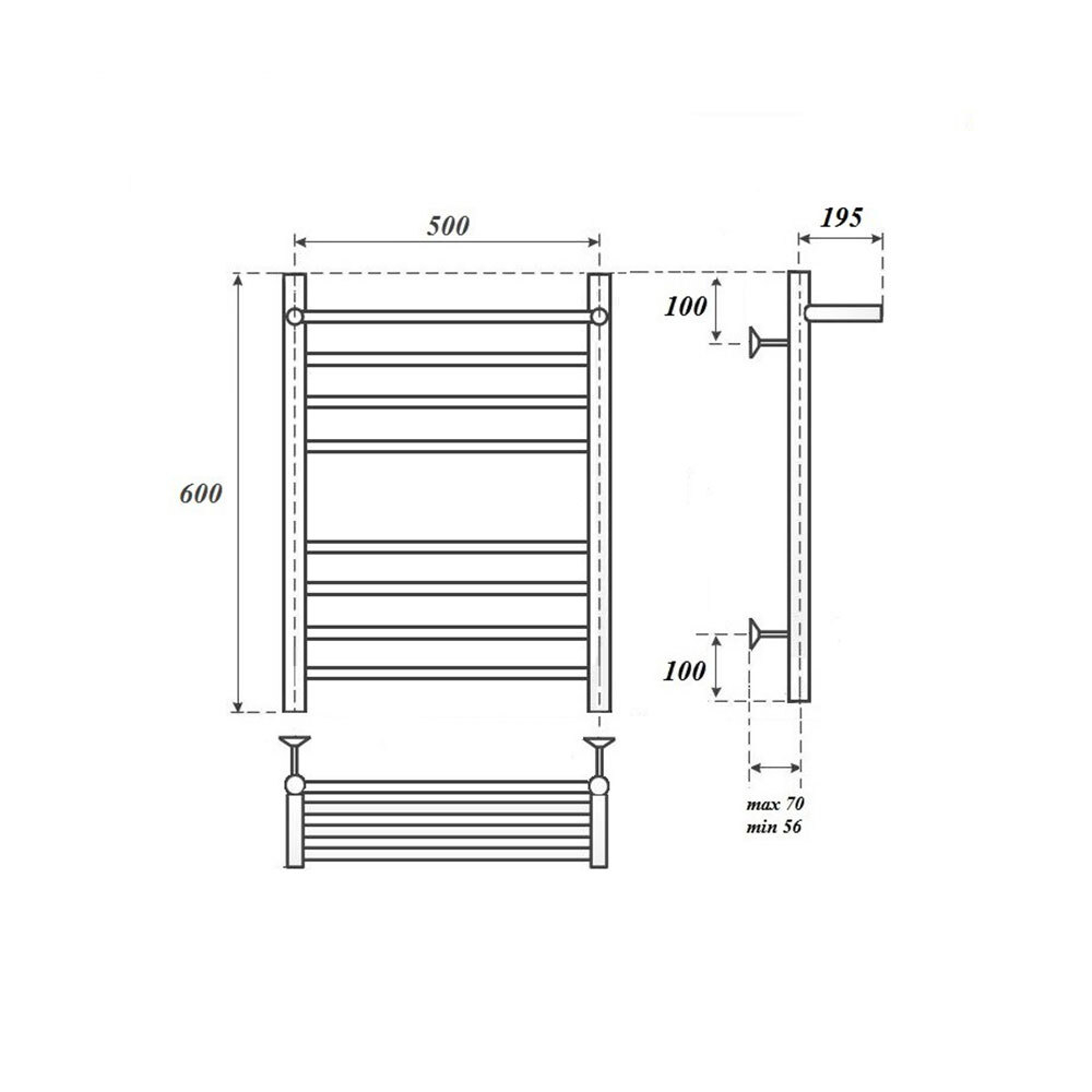 Полотенцесушитель электрический Point Аврора PN10156SPE П7 500x600 с полкой левый/правый, хром