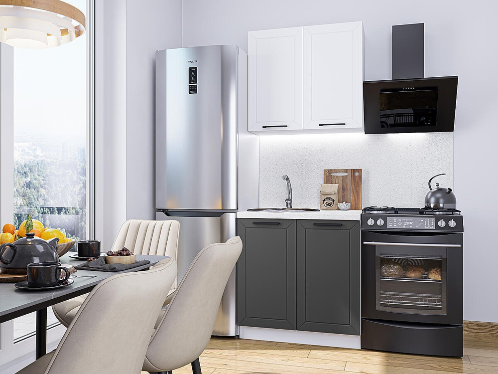 Прямая модульная кухня Глетчер-05 Айленд Силк/Маренго Силк - Белый 2140*800*600