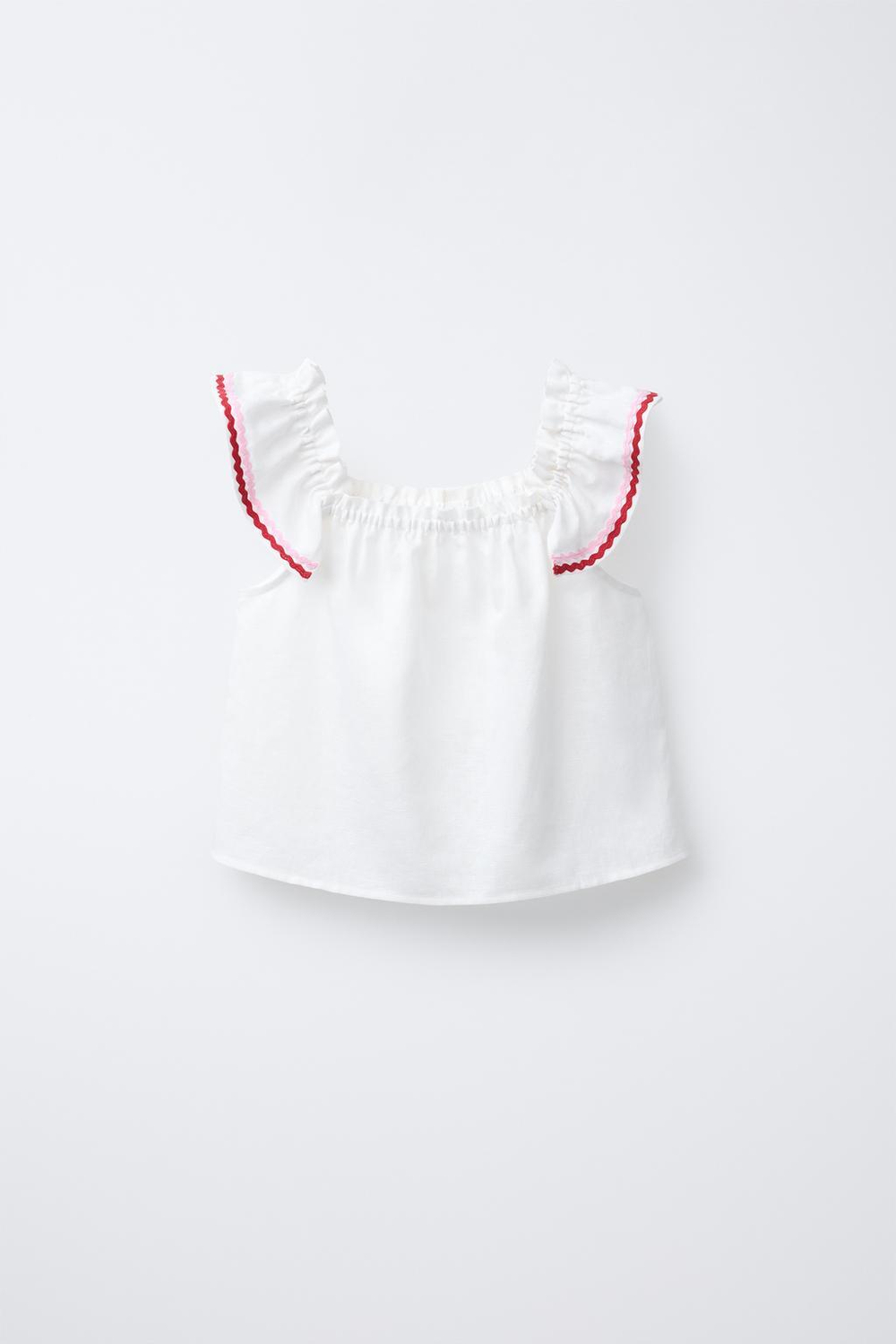 ZARA ТОП ИЗ СМЕСОВОГО ЛЬНА С ВОЛНИСТЫМИ КРОМКАМИ, СВЕТЛЫЙ ЭКРЮ