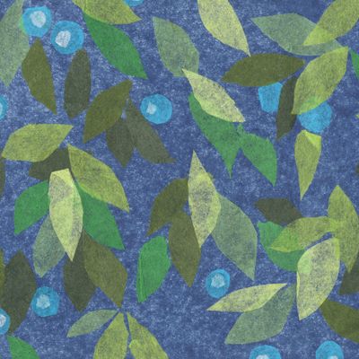 Листья и Ягоды, синий зеленый / Leaves and Beries, Blue Green version