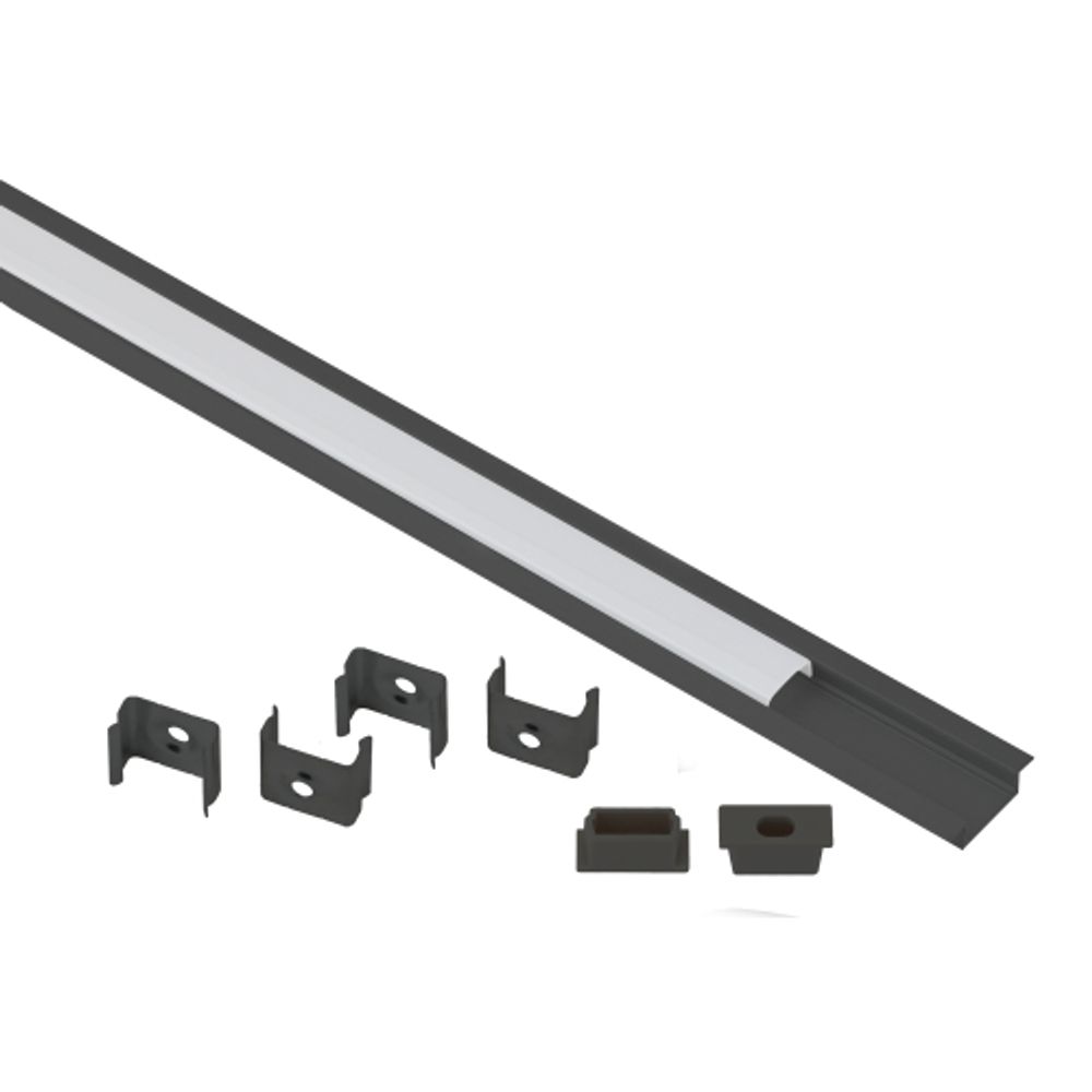 Комплект с врезным анодированным профилем ЭРА 2206B 22х6мм, 2м, черный САВ251 | Профили для светодиодных лент