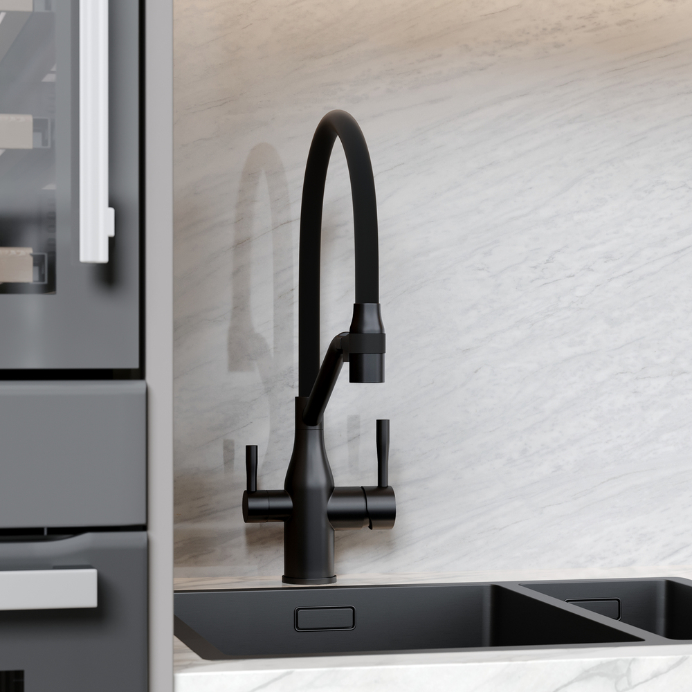 Смеситель для кухни Sancos Orta с гибким изливом, цвет матовый черный/черный, арт. SC4008MB