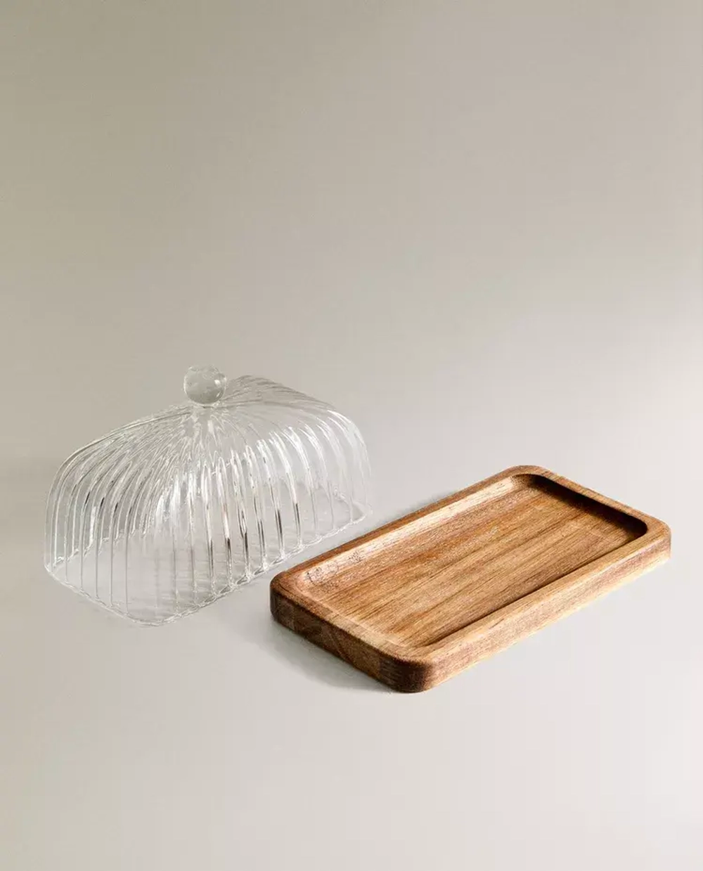 ZARA HOME МАСЛЕНКА ИЗ ТЕРМОСТОЙКОГО СТЕКЛА И ДЕРЕВА, ПРОЗРАЧНЫЙ