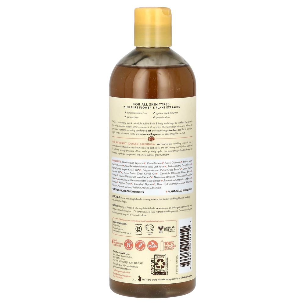 Babo Botanicals, Bubble Bath & Wash, увлажняющий овес и календула, 450 мл (15 жидк. Унций)