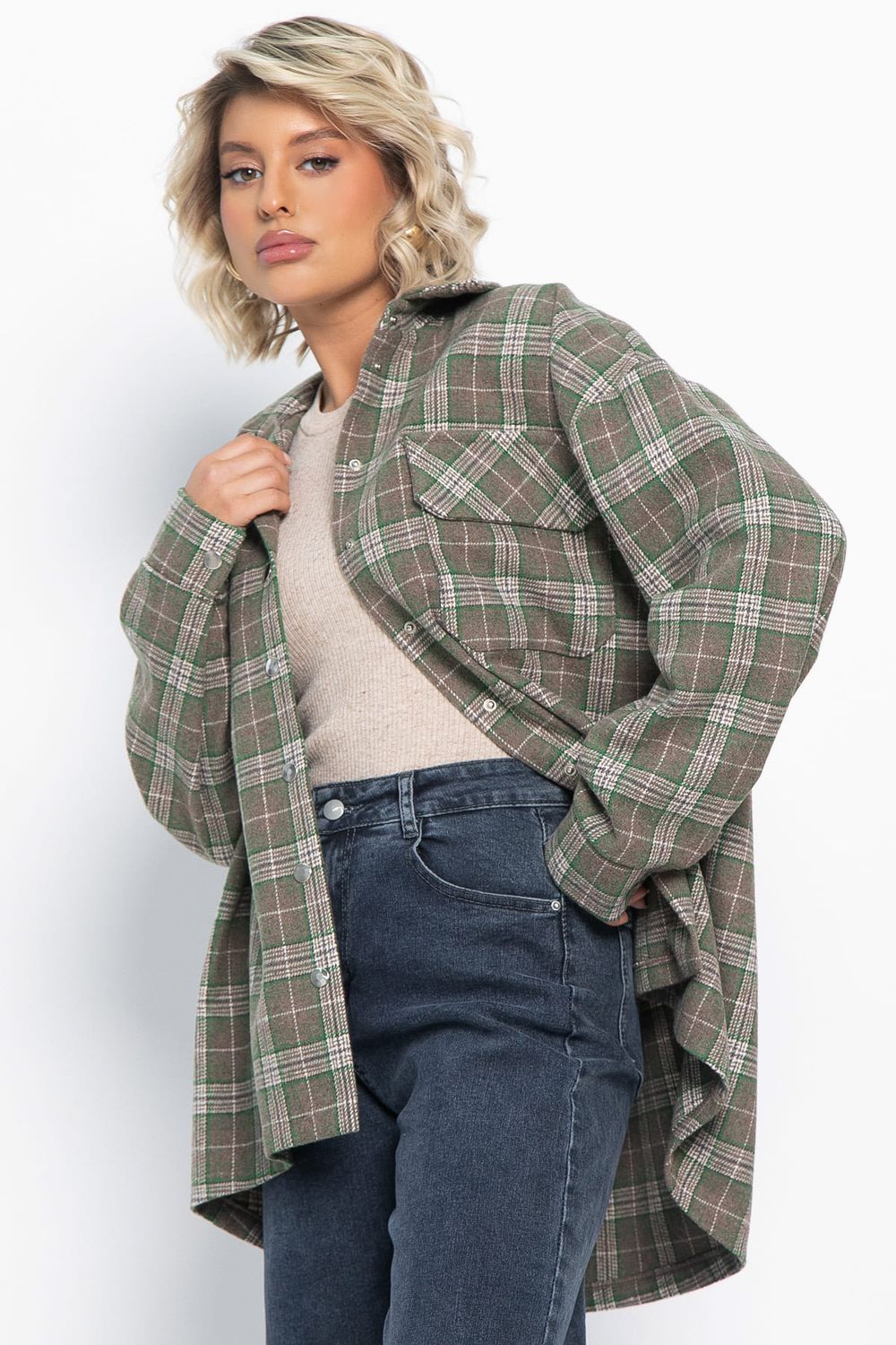 Пальто-рубашка Хармони (зелено-коричневая) Б15040-5М LT Collection