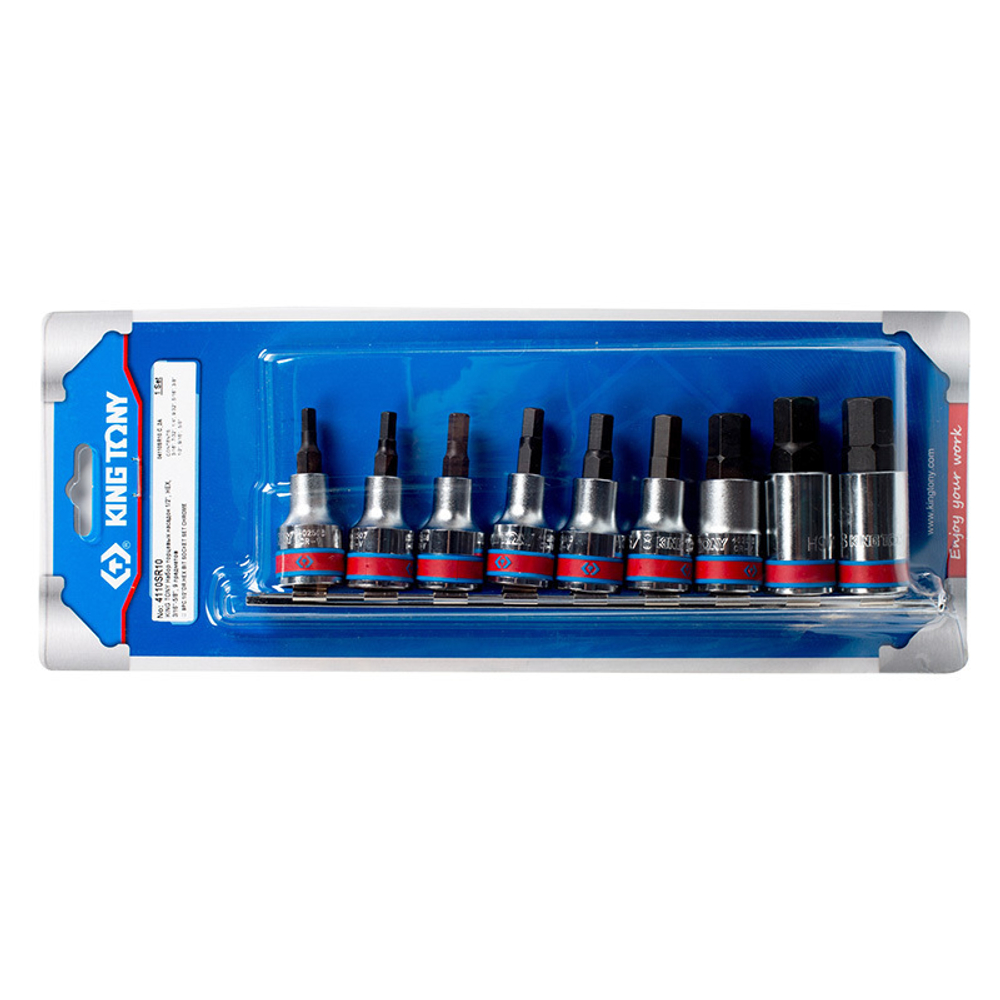 KING TONY (4110SR10) Набор торцевых насадок 1/2", HEX, 3/16"-5/8", 9 предметов