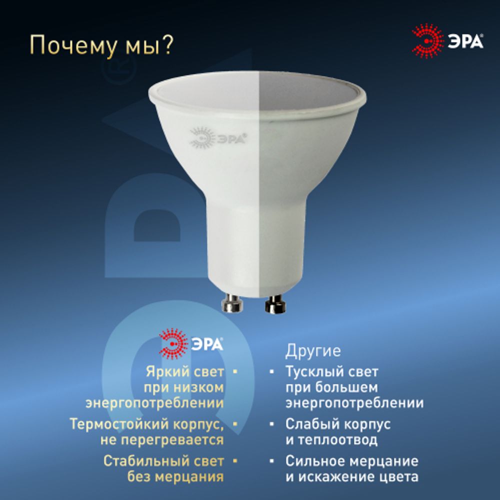 Лампа светодиодная ЭРА STD LED MR16-10W-860-GU10 10Вт софит холодный дневной свет GU10 | Лампы cветодиодные Точечные (Софиты) (MR, PAR)