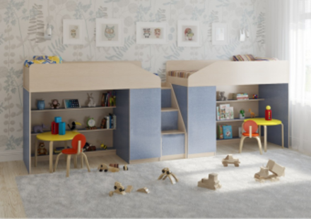 Двухъярусная кровать КарИВи Легенда 11.8  Дуб Молочный Светло-синий, голубой