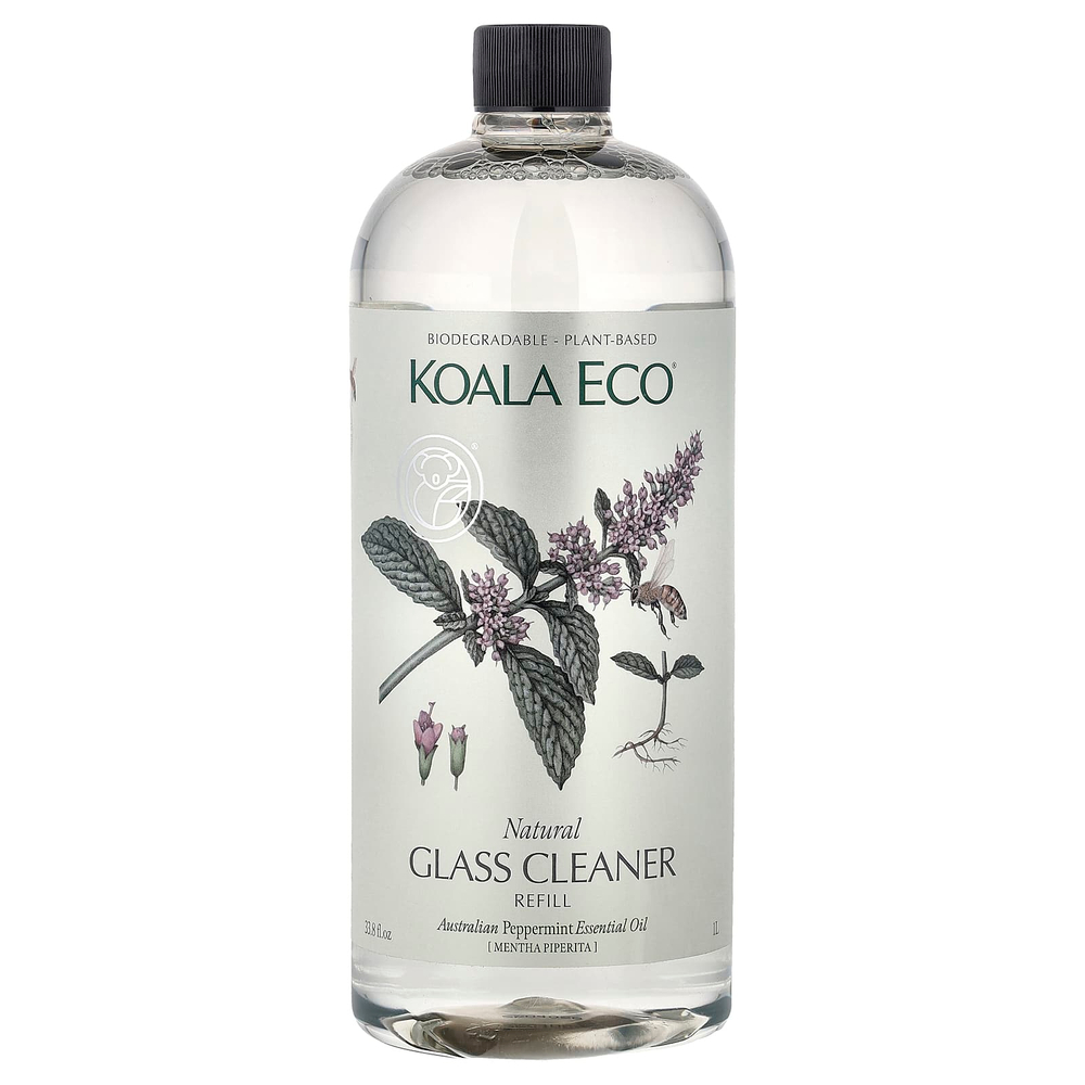 Koala Eco, натуральное средство для мытья стекол, запасной блок, с эфирным маслом австралийской перечной мяты, 1 л (33,8 жидк. унции)