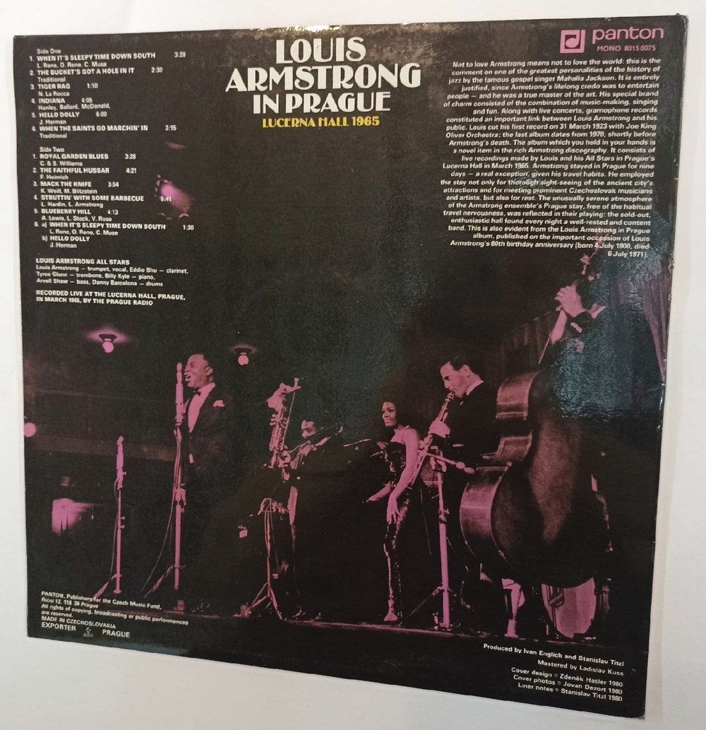Винтажная виниловая пластинка Louis Armstrong Lucerna 1965 Lucerna Hall Prague 1965 Live (Czechoslovakia 1979)