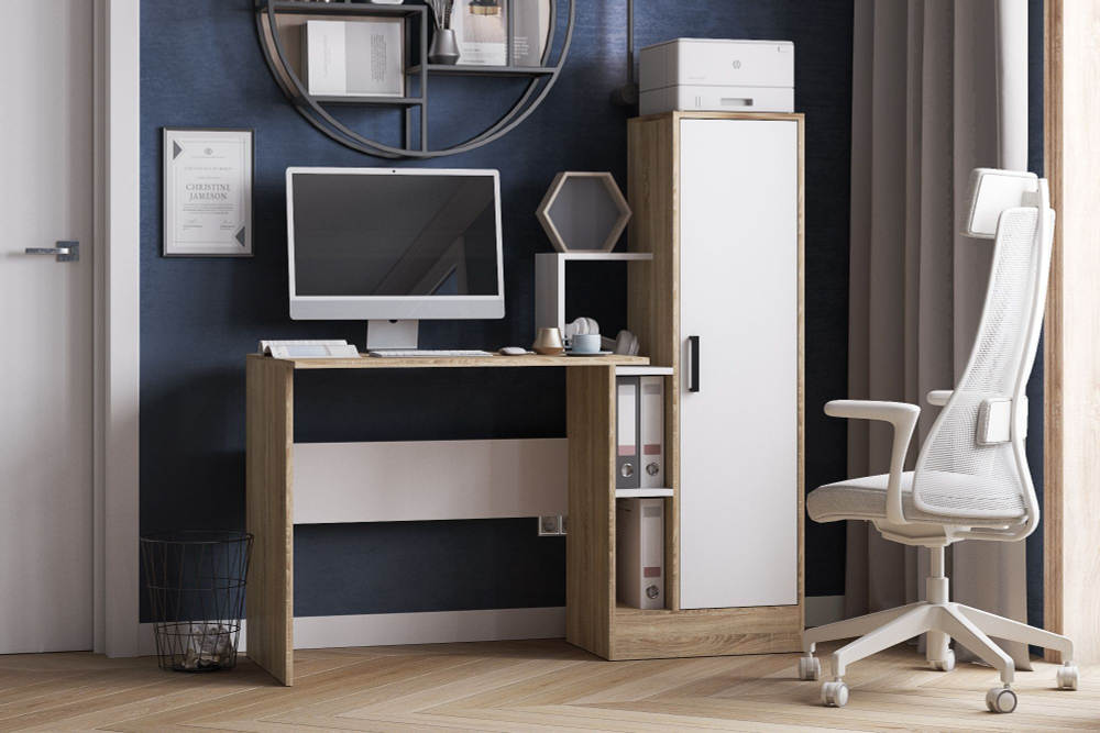 Компьютерный стол СКМ-2 белый/дуб сонома (Микон)