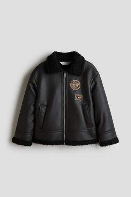 H&M Куртка-бомбер с вышивкой, черный