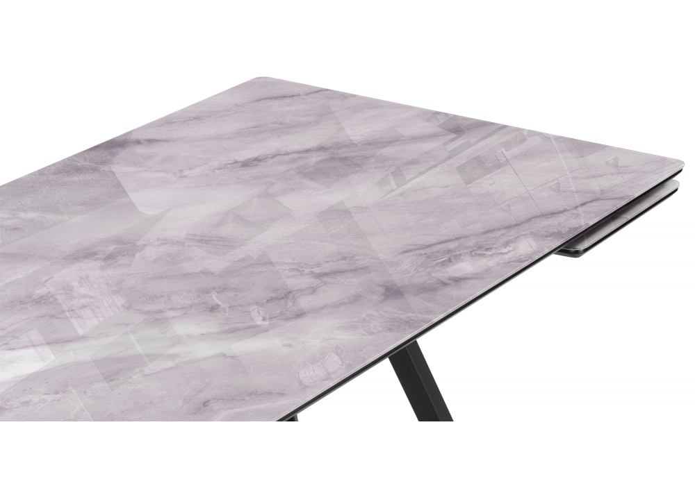 Стол стеклянный Woodville Вилсон 140(200)х80 серый мрамор, черный, ножки черные