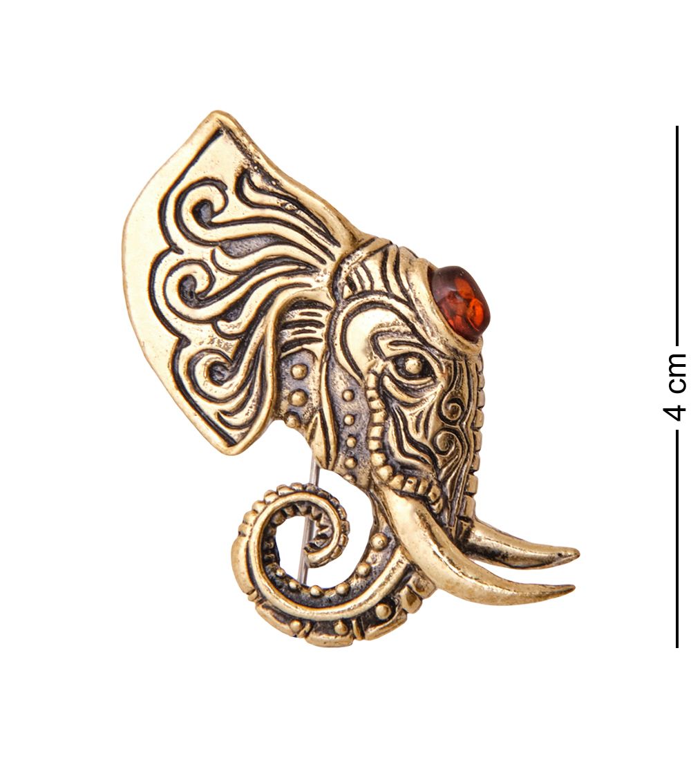 AM-3496 Брошь «Слон Азиатский» (латунь, янтарь)