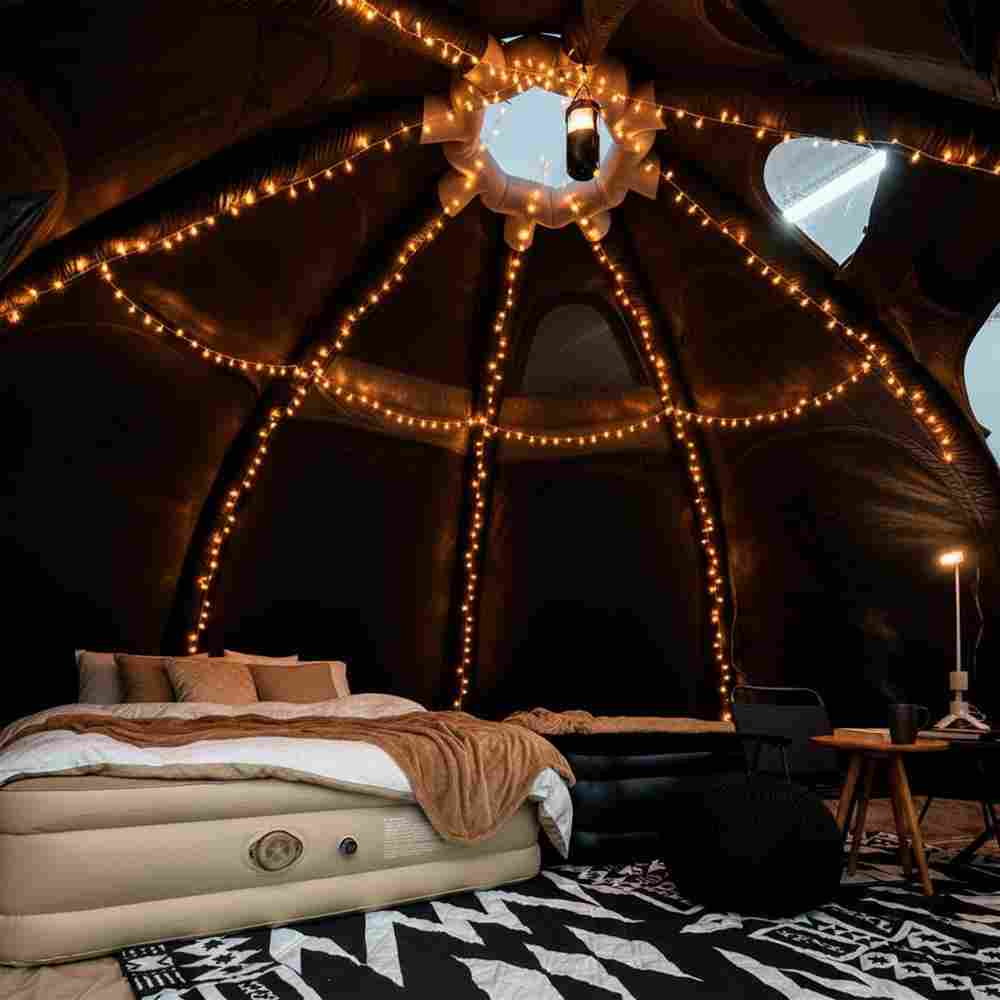 Пневмокаркасная юрта «Гармония» 5×5×2,5 м — для глэмпинга из ПВХ, чёрная