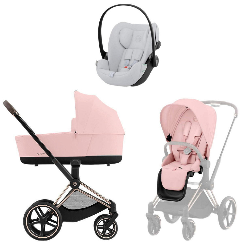 Коляска Cybex Priam IV Rosegold complete Cloud G Fog Grey Base G 3 в 1 Peach Pink