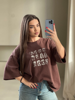 Футболка LJHY 2504 однотонная с принтом на груди