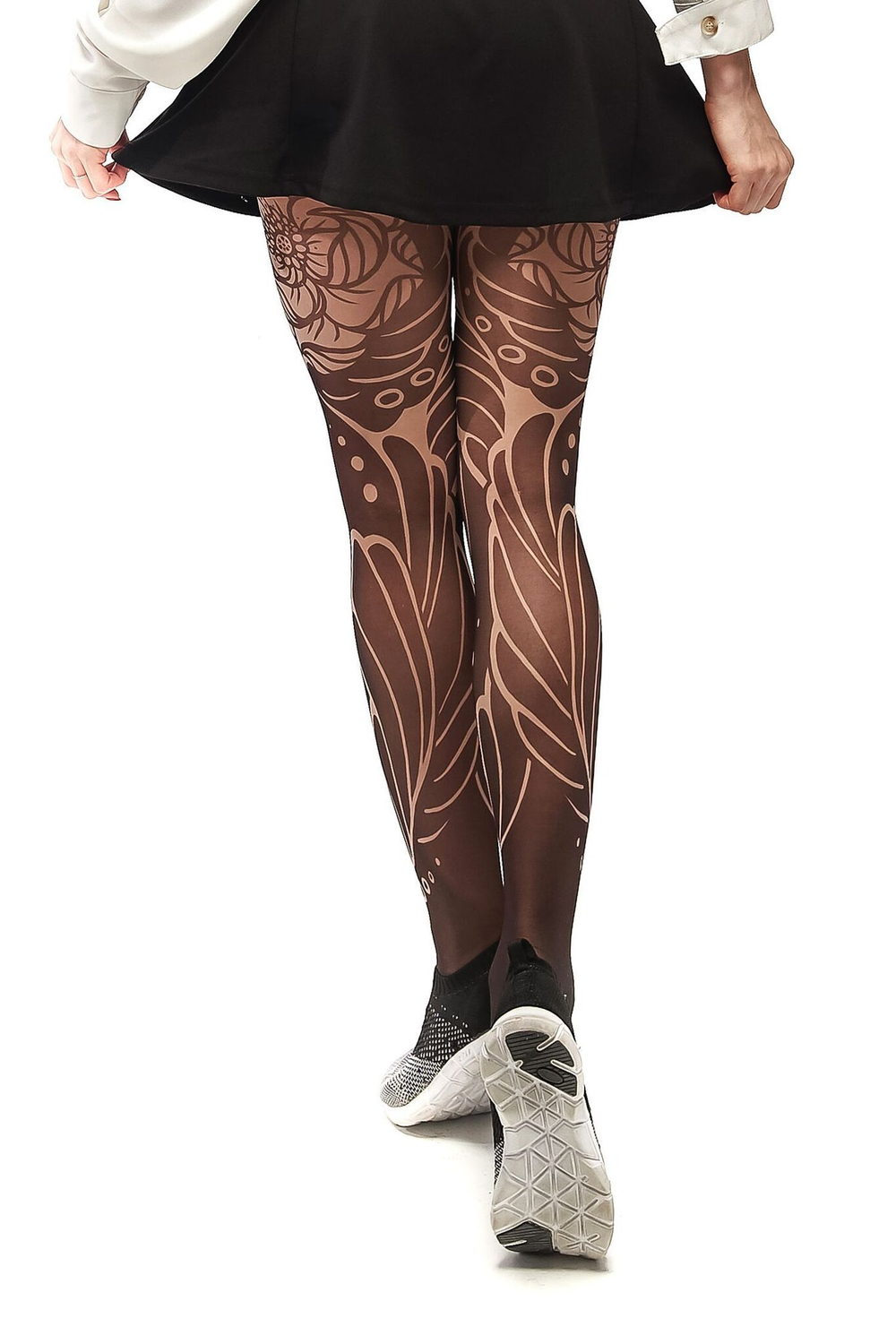 Колготки с растительным принтом (Размер: S-M-L) (Цвет: бежевый)