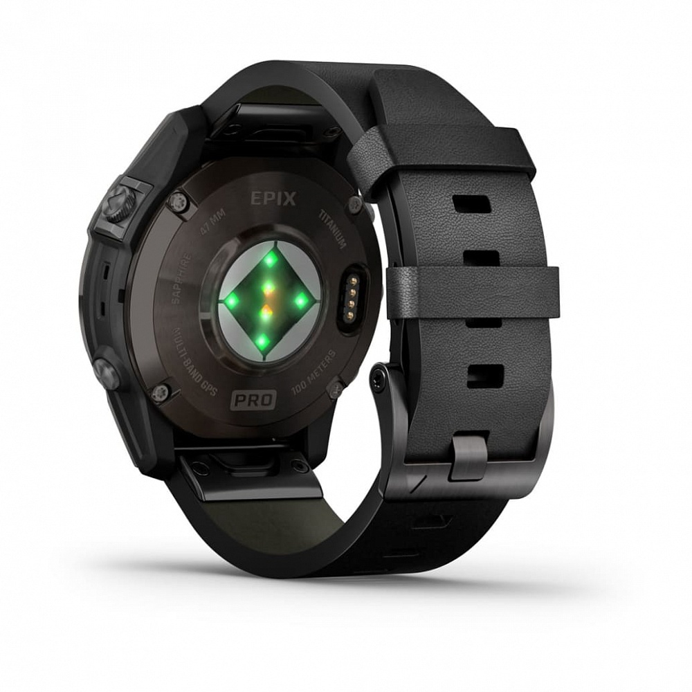 Смарт-часы Garmin Epix Pro (Gen 2) Sapphire Edition 47 мм, титановый, угольно-серый DLC, черный кожаный ремешок , 010-02803-30