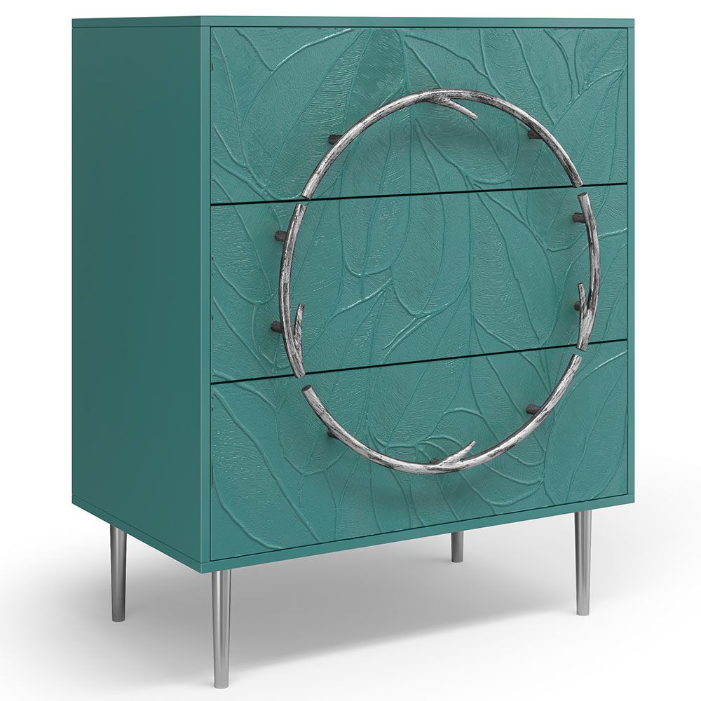Комод Арт Колор leaves с 3-мя ящиками Стайл Сильвер Пастельно-синий