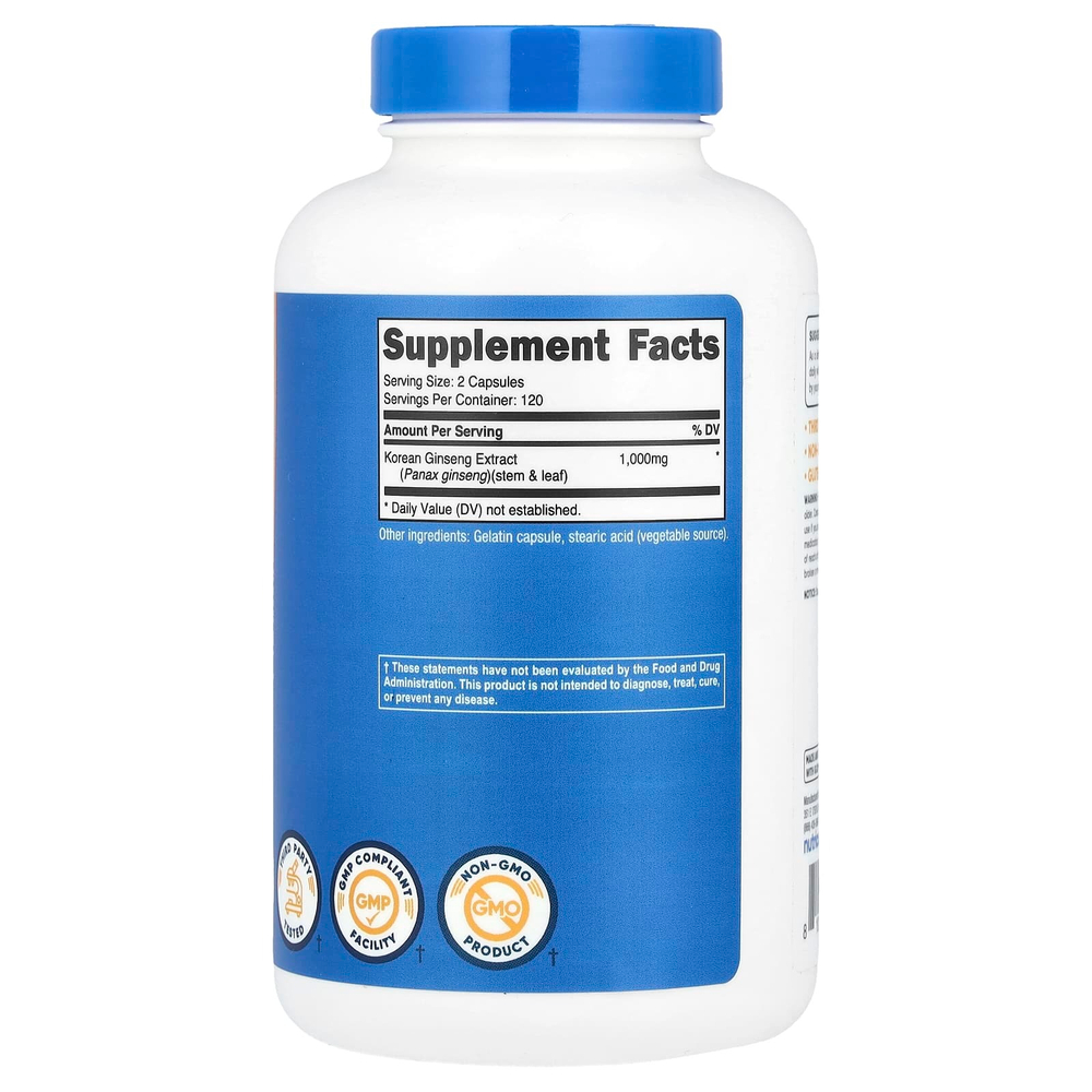 Nutricost, Корейский женьшень (Panax Ginseng), 240 капсул (500 мг в 1 капсуле)