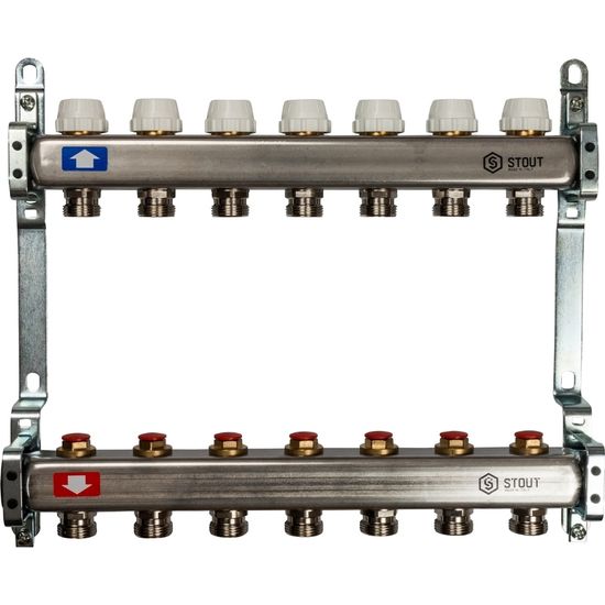 Коллектор Stout 1" x 3/4" на 7 контуров для радиаторного отопления (нерж. сталь) SMS-0922-000007