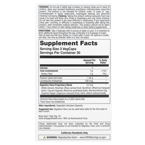 BodyGold, Digestive Clenz, пищеварительная добавка, 90 растительных капсул