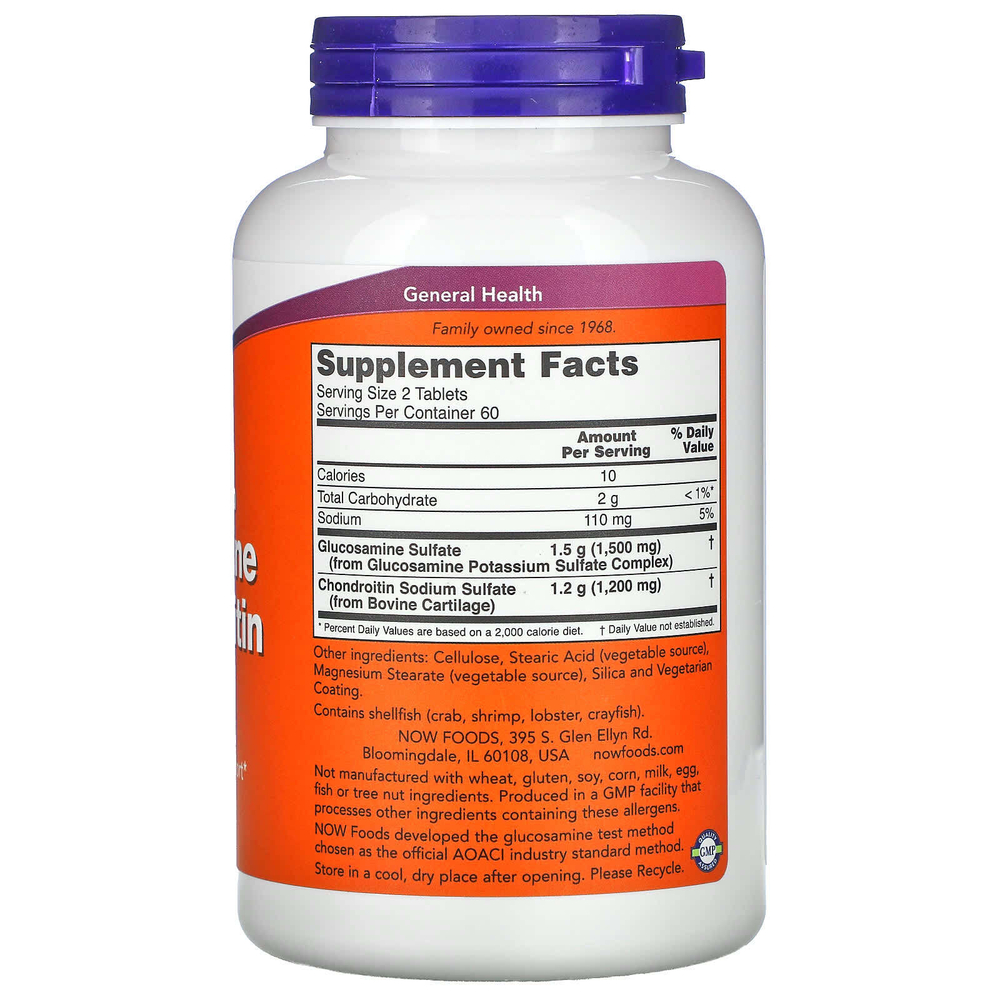 NOW Foods, глюкозамин и хондроитин, 120 таблеток