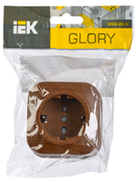 GLORY Розетка 1-местная для открытой установки с заземлением с защитными шторками 16А РСш20-3-ХД дуб IEK