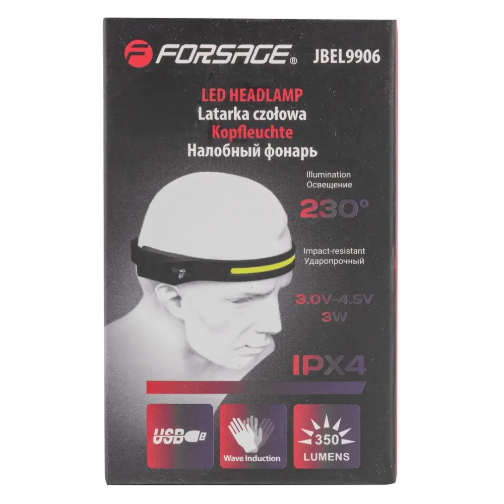 Фонарь налобный ударопрочный (3-4.5V, 3W, IPX4) Forsage F-JBEL9906