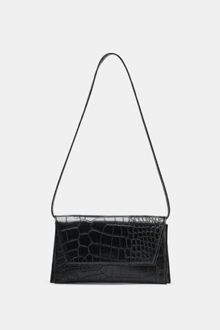 ZARA СУМКА С РЕЛЬЕФНЫМ УЗОРОМ И КЛАПАНОМ, ЧЕРНЫЙ