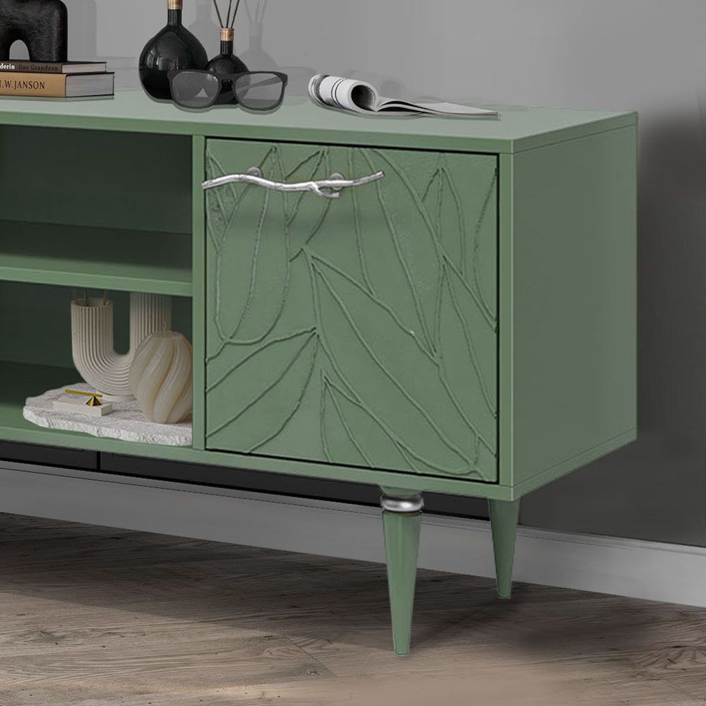 Тумба под ТВ Арт Колор leaves 155см Классик Сильвер Зеленый нефрит