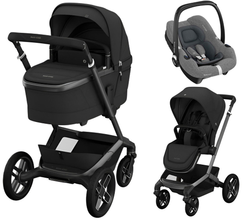 Детская коляска Maxi-Cosi Fame 3 в 1 с автокреслом CabrioFix Select grey Twillic Black/Черный