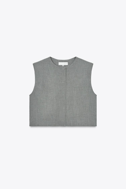 ZARA КОРОТКИЙ ЖИЛЕТ С ПОТАЙНЫМИ ПУГОВИЦАМИ, СЕРЫЙ