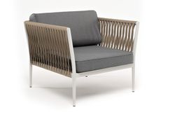 "Касабланка" кресло плетеное из роупа, каркас алюминий светло-серый (RAL7035) муар, роуп серо-коричневый 23мм, ткань серая 017