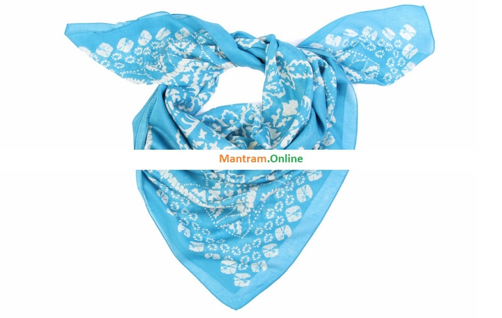 Платок материал Вискоза 100% "Цветы" белые на синем 95x95 см.