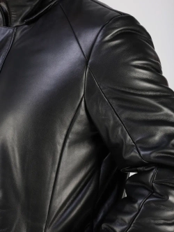 Куртка зимняя кожаная с капюшоном пуховик