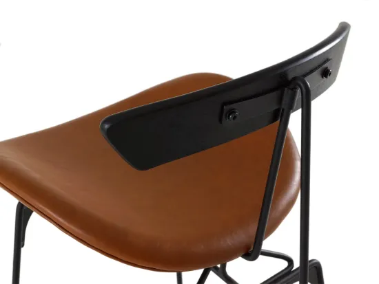 Барный стул Candy металлический, деревянная спинка, коричневая экокожа