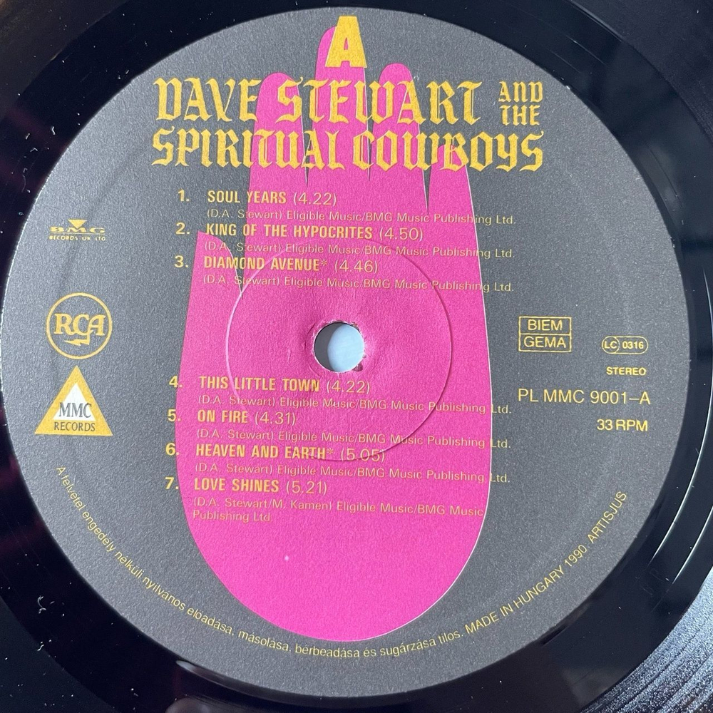 Винтажная виниловая пластинка LP Dave Stewart And The Spiritual Cowboys (Венгрия 1990)