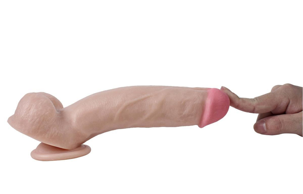 Телесный реалистичный фаллоимитатор с мошонкой Real - 23 см. (Цвет: телесный)