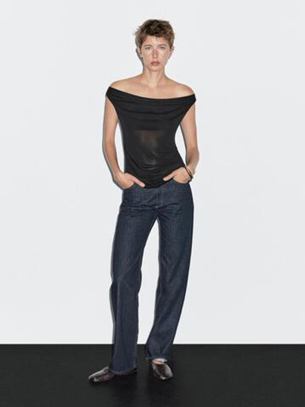Massimo Dutti Топ с драпировкой и струящимся вырезом, черный