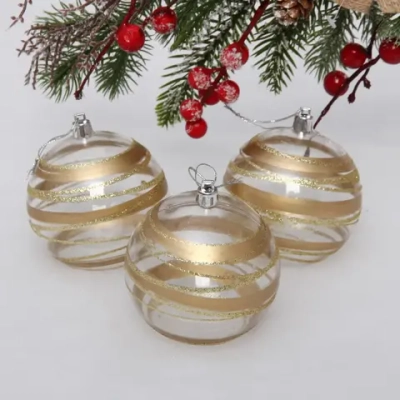 Новогодние шары 8 см (набор 3 шт) «Сказочный узор», золото