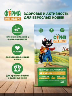 Сухой корм Ферма кота Федора для взрослых кошек с курицей 650 г