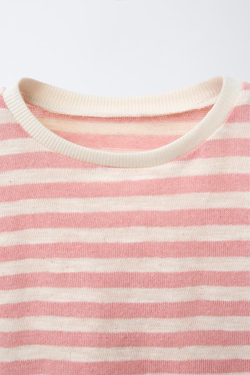 ZARA ФУТБОЛКА В ПОЛОСКУ В СТИЛЕ РУСТИК, ЯРКО-РОЗОВЫЙ