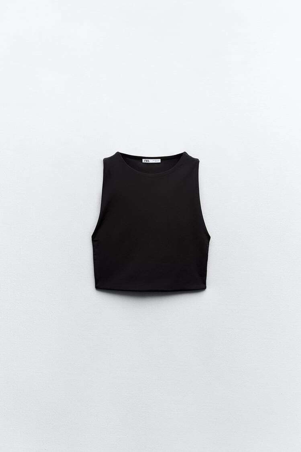 ZARA УКОРОЧЕННЫЙ ТОП ИЗ ПОЛИАМИДА, ЧЕРНЫЙ