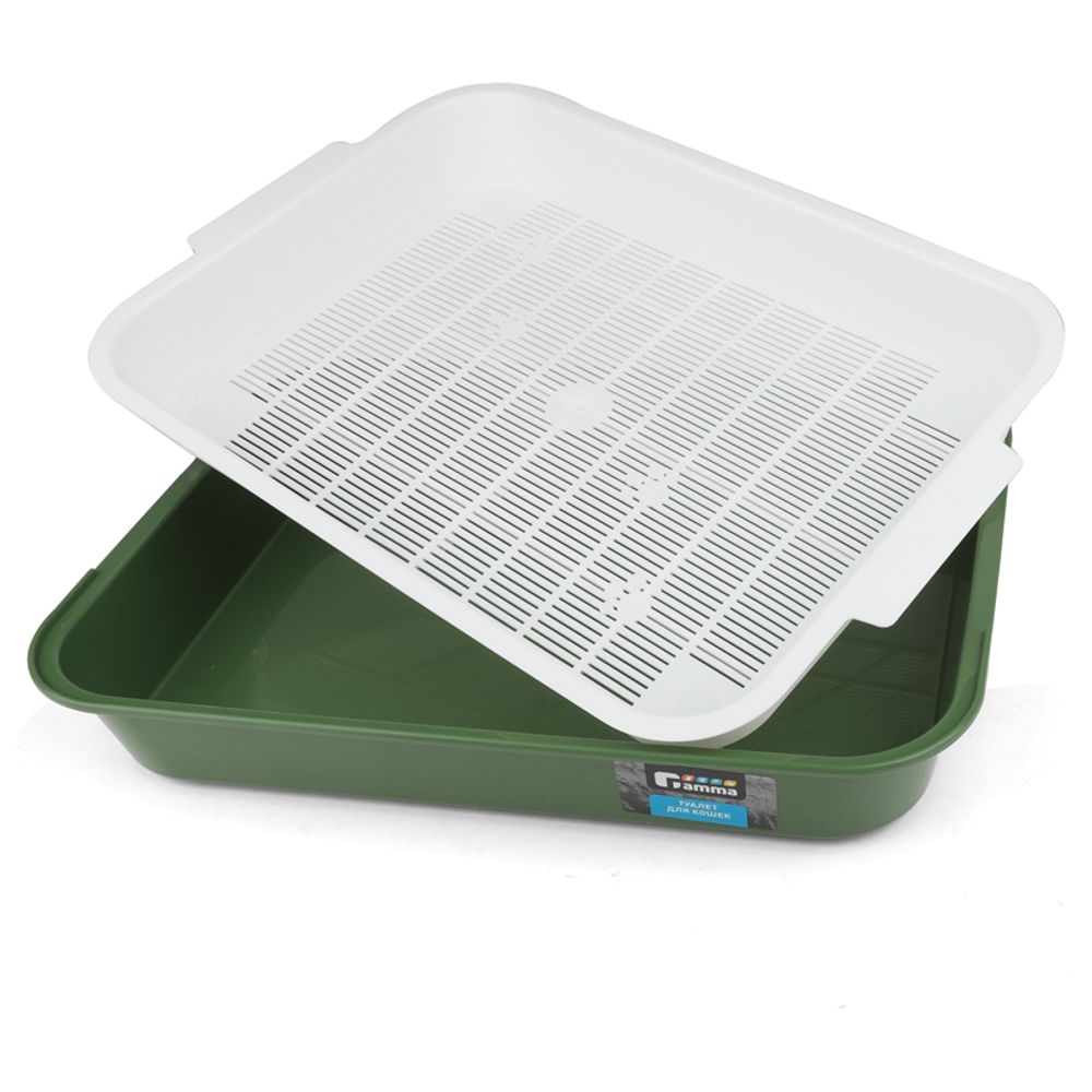 Туалет для кошек с сеткой "Эстет", темно-оливковый, 380*280*62мм, Gamma Туалет для кошек с сеткой "Эстет", темно-оливковый, 380*280*62мм, Gamma