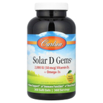 Carlson, Solar D Gems, витамин D3 + омега-3 кислоты, натуральный лимонный вкус, 2000 МЕ, 360 мягких таблеток
