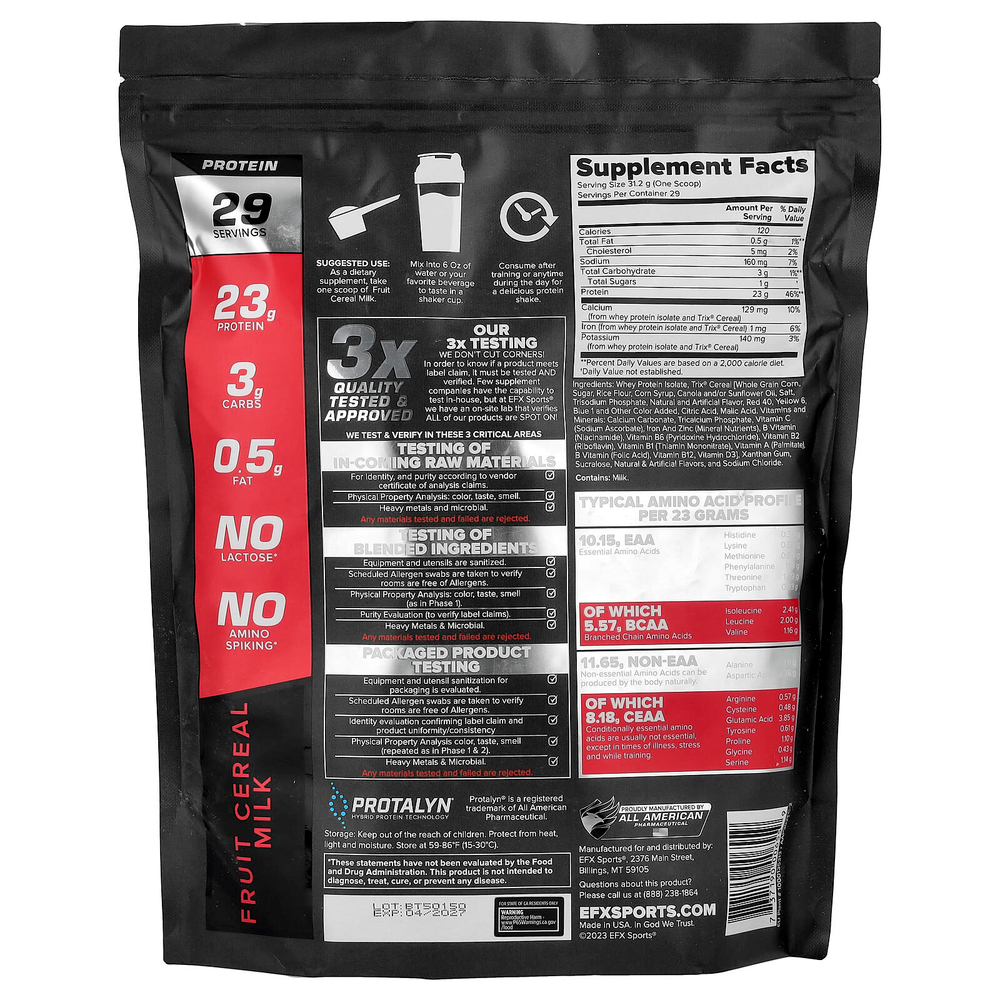 EFX Sports, Protalyn® изолят сывороточного протеина, молоко из фруктовых хлопьев, 907 г (2 фунта)